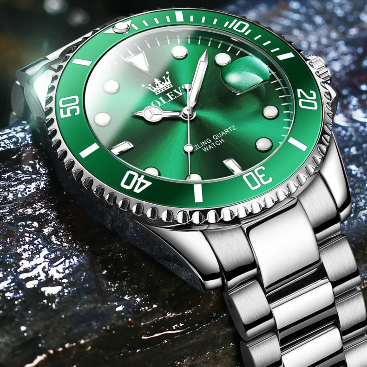 Relógio Masculino OLEVS com Aro Rotativo – Elegante, Resistente à Água e com Data Automática