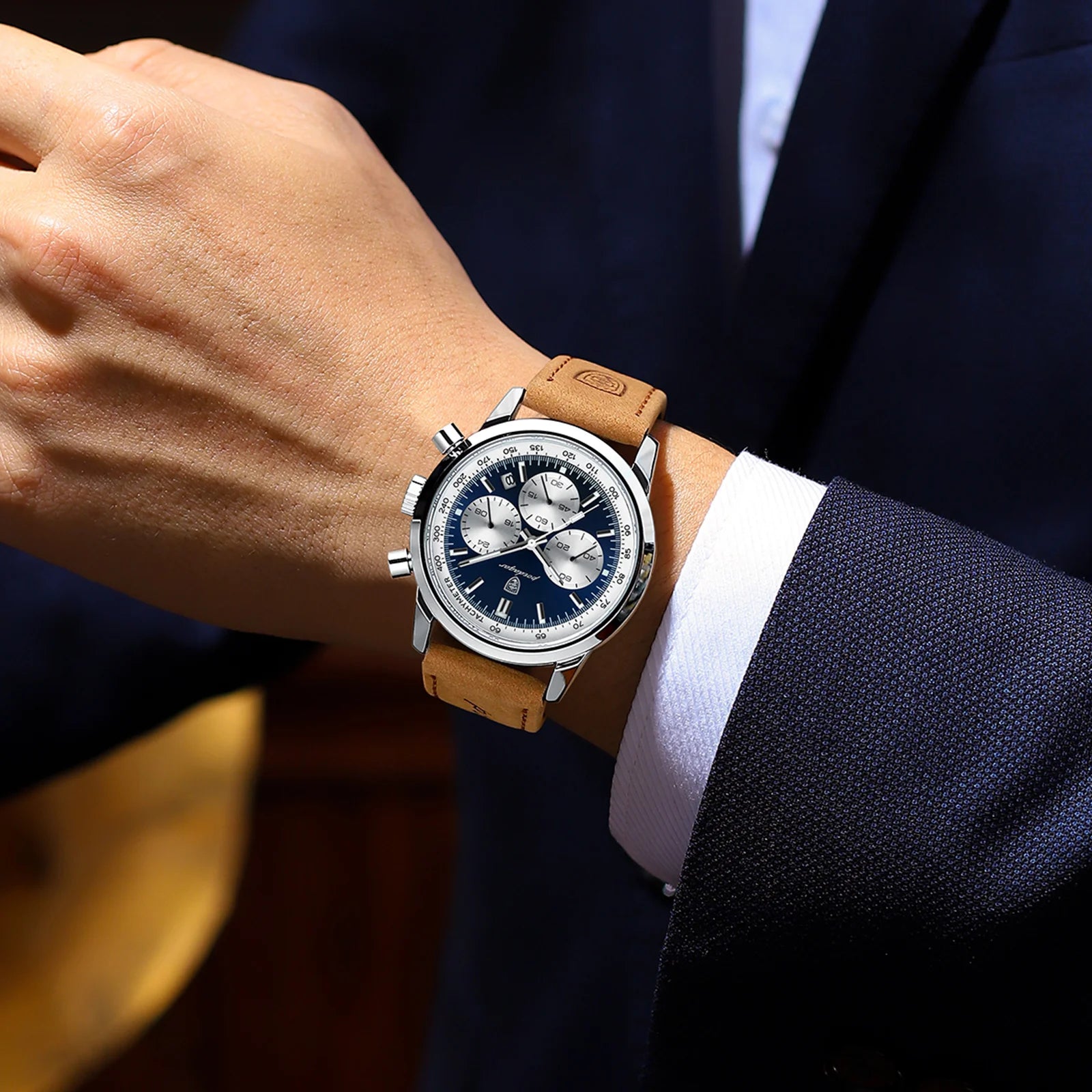 POEDAGAR Military Chrono – Relógio Cronógrafo em Pele