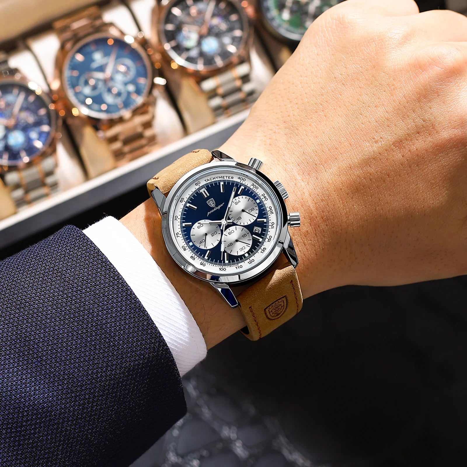 POEDAGAR Military Chrono – Relógio Cronógrafo em Pele